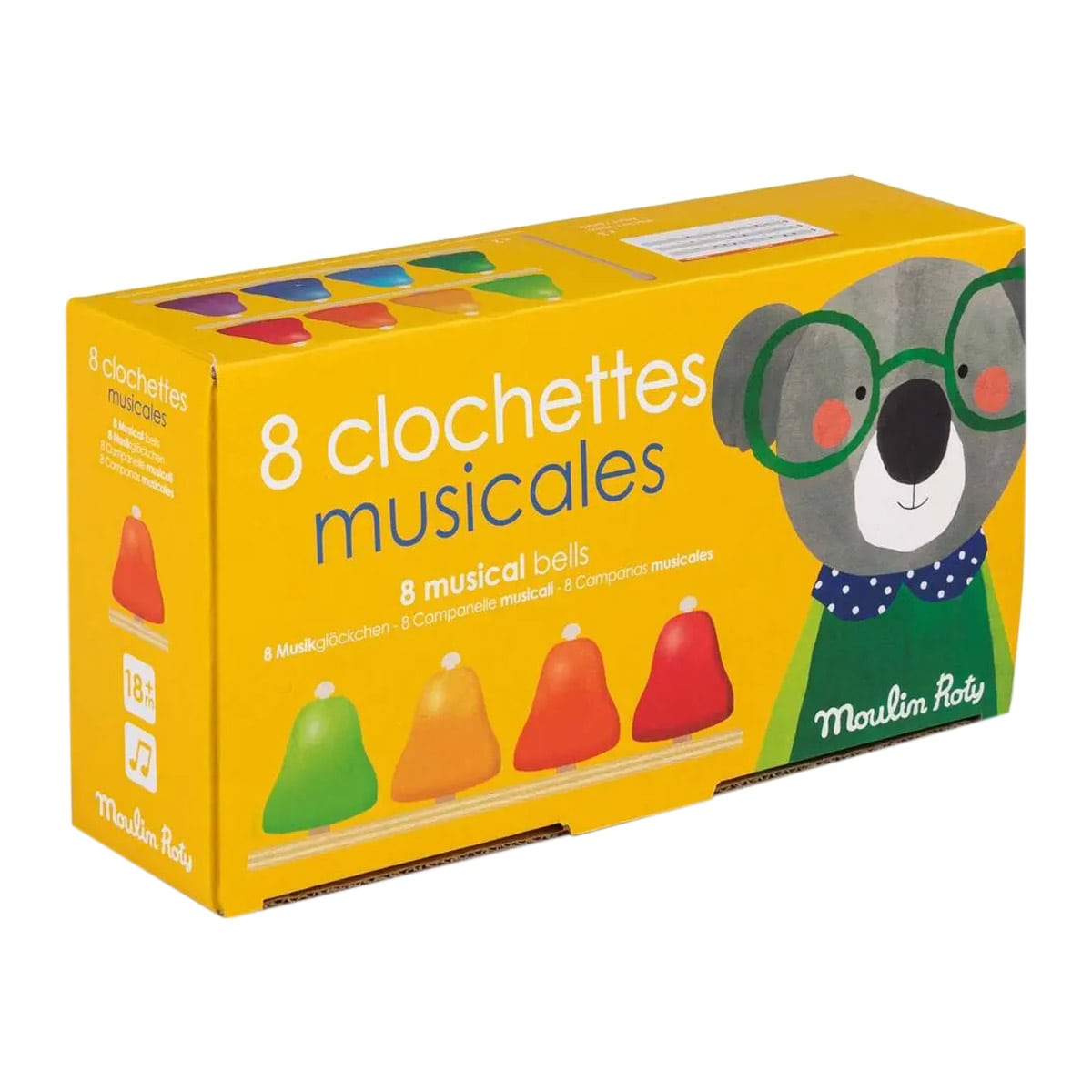 Clopoței muzicali metalici cu 8 note pe suport din lemn - Moulin Roty