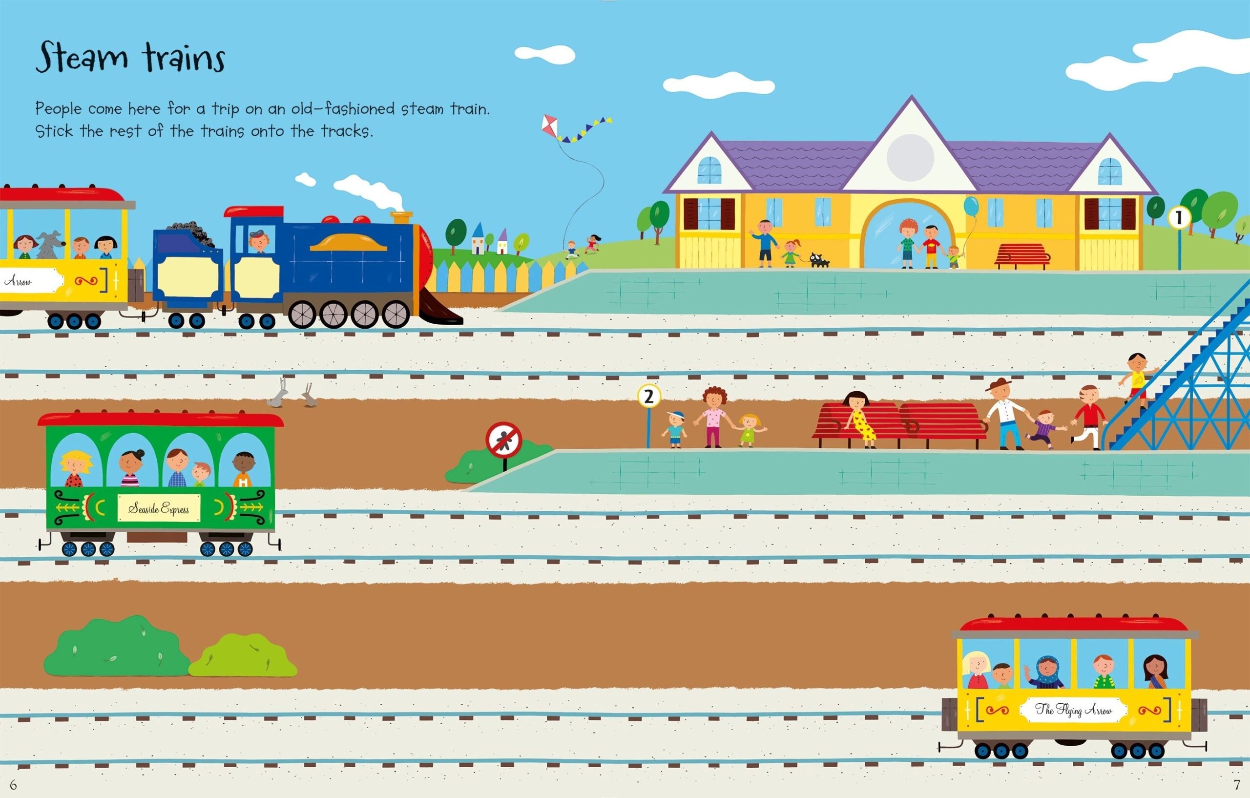 First Sticker Book Trains, carte cu stickere - Usborne
