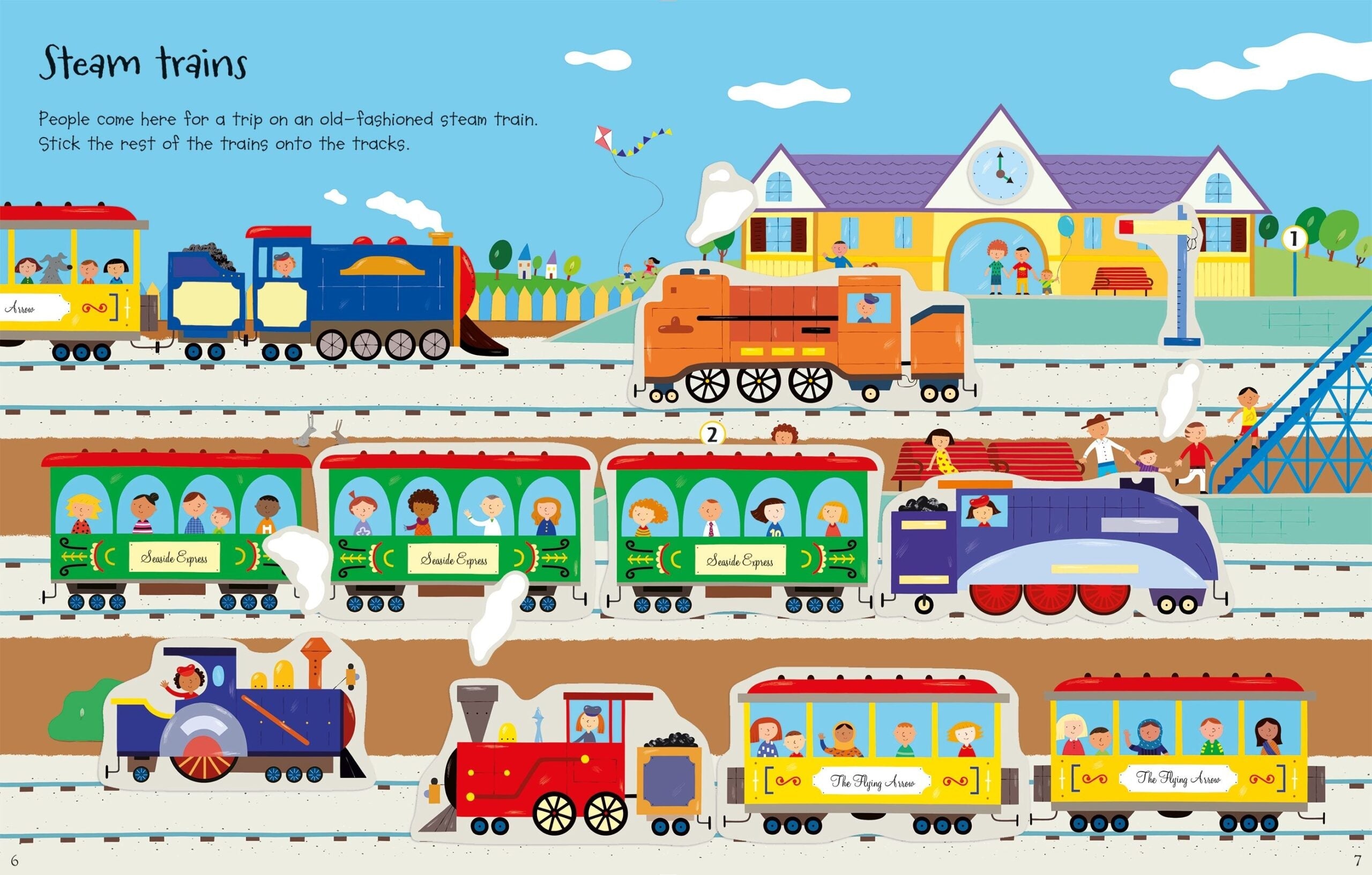 First Sticker Book Trains, carte cu stickere - Usborne