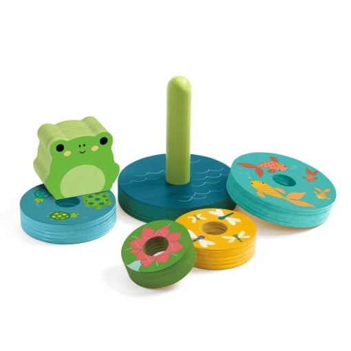 Puzzle și joc de stivuit din lemn, animale – Djeco