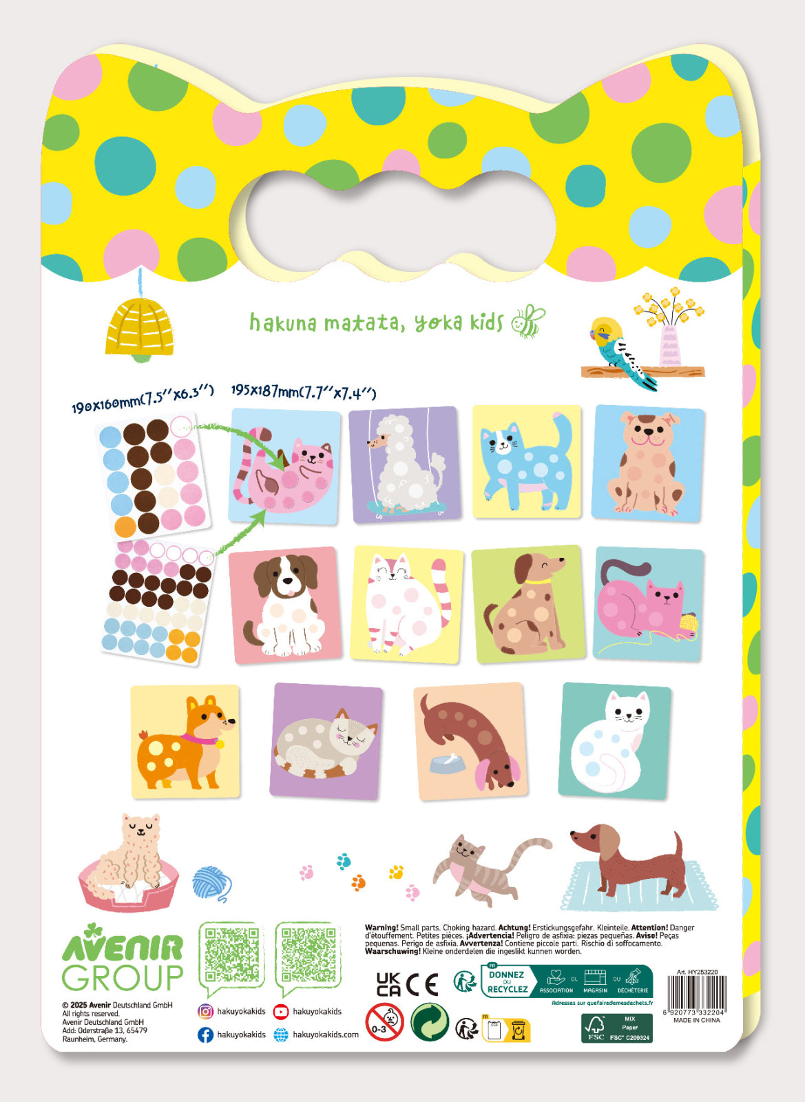 Carte Dots4Fun cu stickere reutilizabile tip buline - Câini și pisici – Haku Yoka by Avenir
