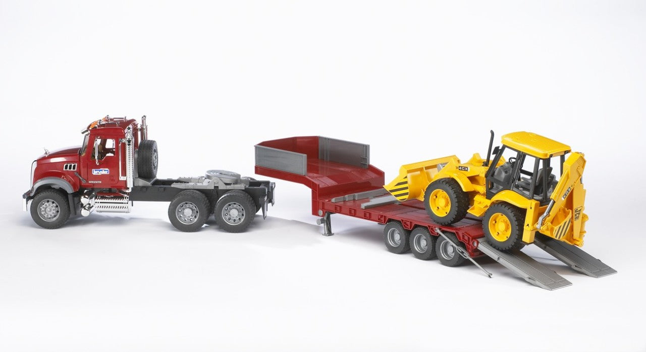 Set camion MACK Granite și excavator JCB 4CX, scara 1:16 – Bruder