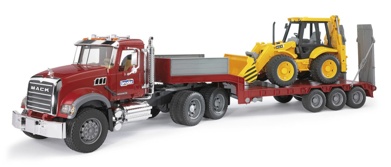 Set camion MACK Granite și excavator JCB 4CX, scara 1:16 – Bruder