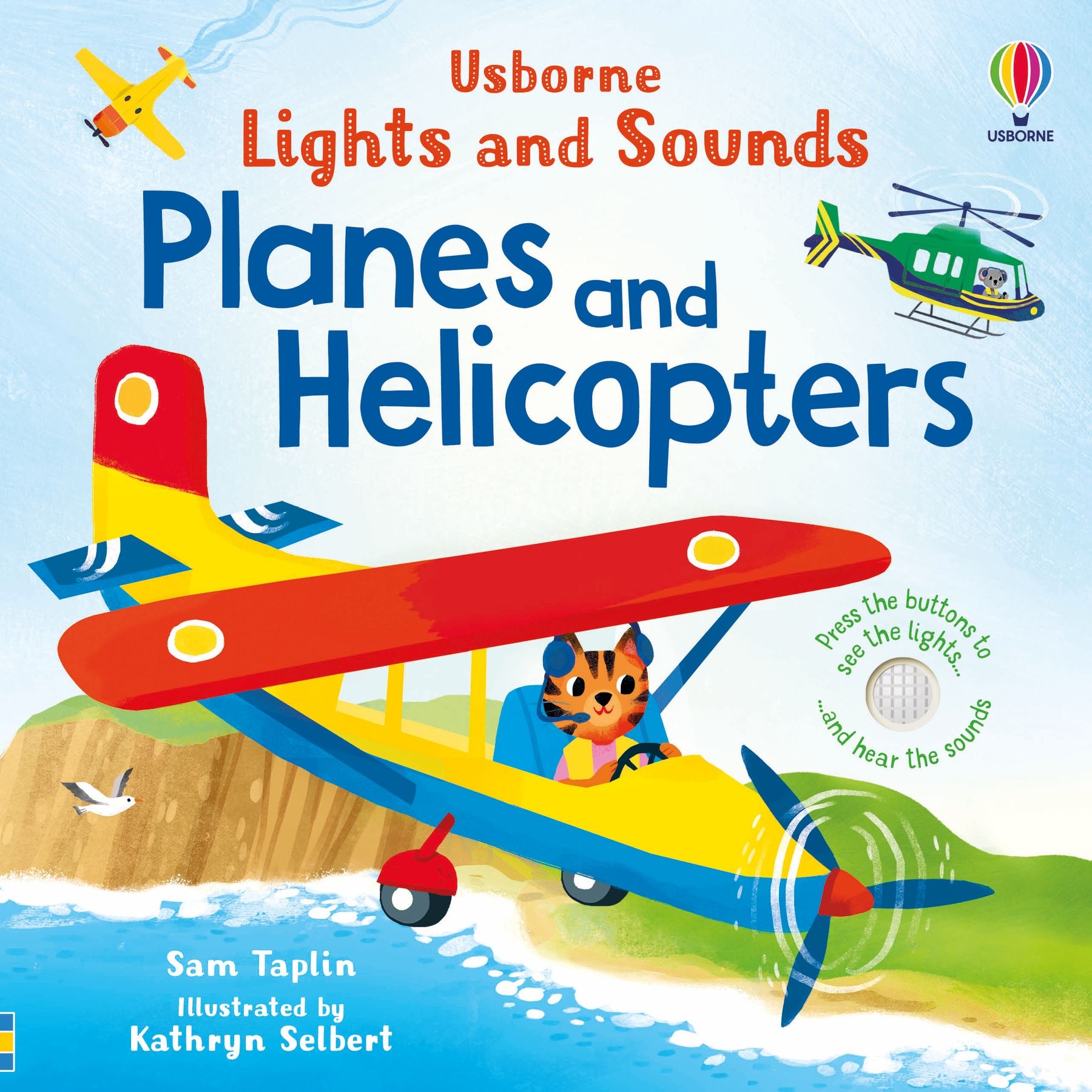 Lights and Sounds Planes and Helicopters – Carte cu sunete pentru copii 12+ luni, Usborne