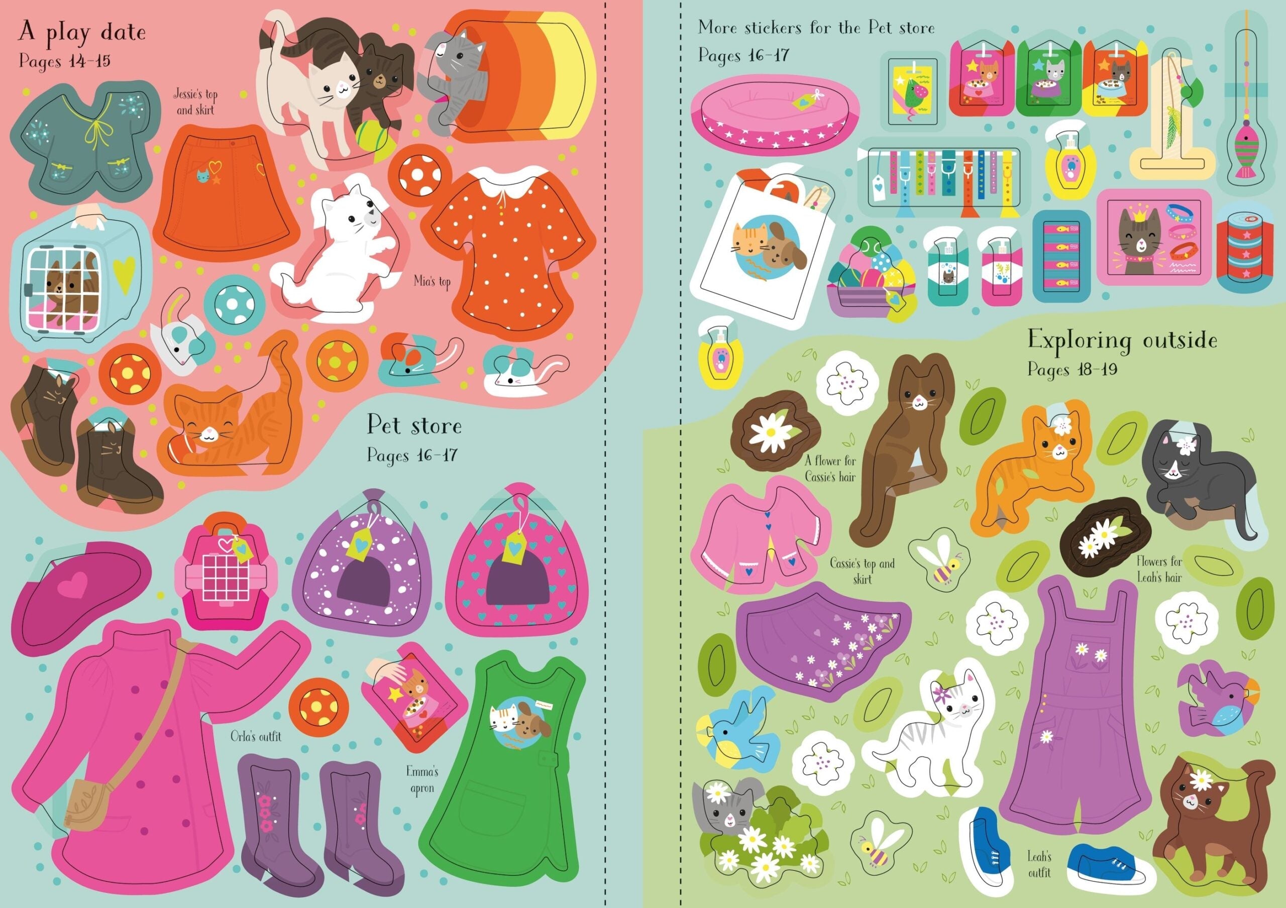 Little Sticker Dolly Dressing Kittens, carte cu stickere - Usborne