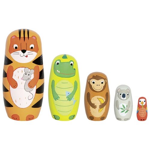 Păpuși Matrioșka cu animale din lemn, set de 5, 14,5 cm – [LIPSĂ DATE — necesită verificare: specificați brandul]