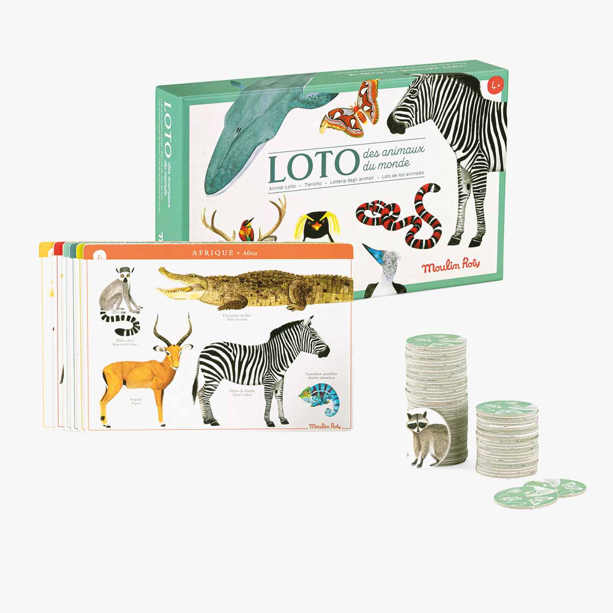 Joc loto cu animale și continente - Moulin Roty