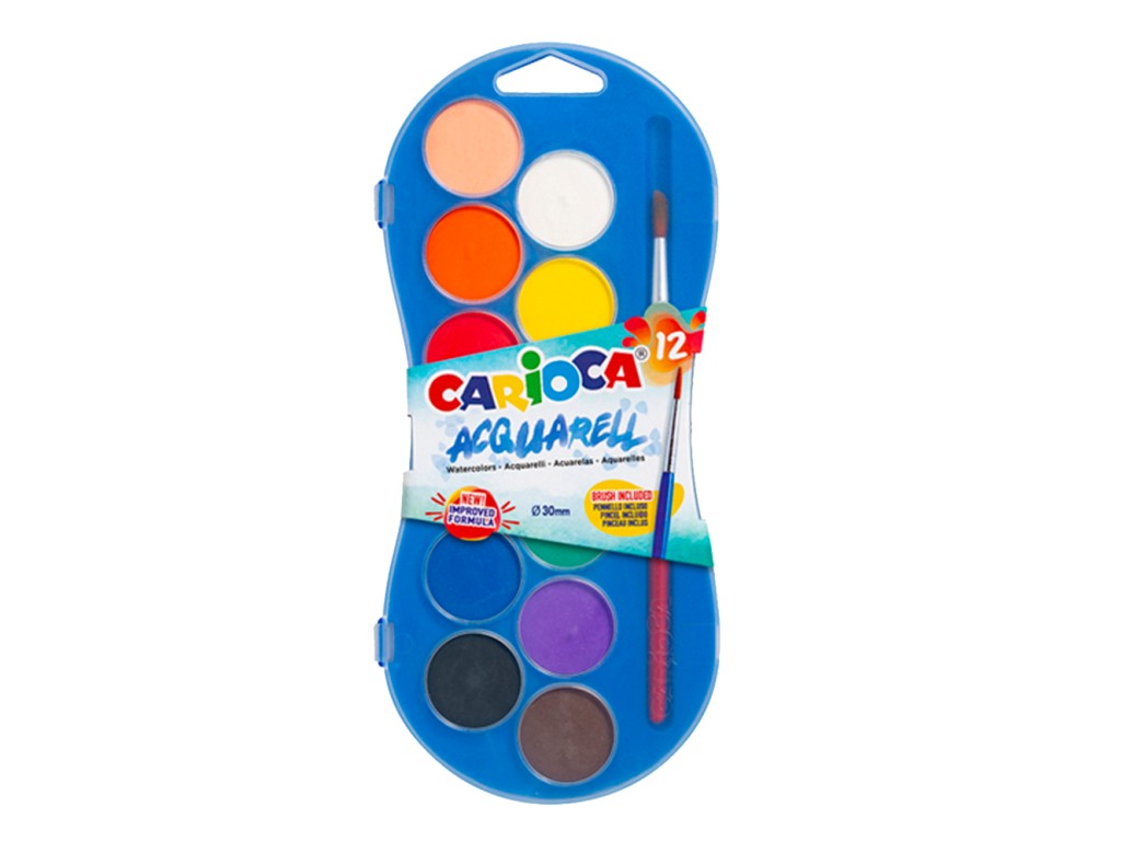 Acuarele 12 culori, cu pensulă inclusă - Carioca