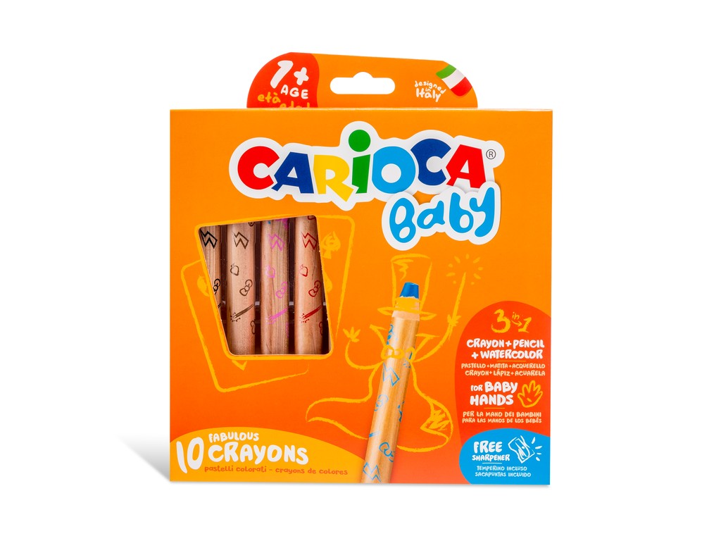 Creioane colorate 3 în 1 Baby, set 10 - Carioca