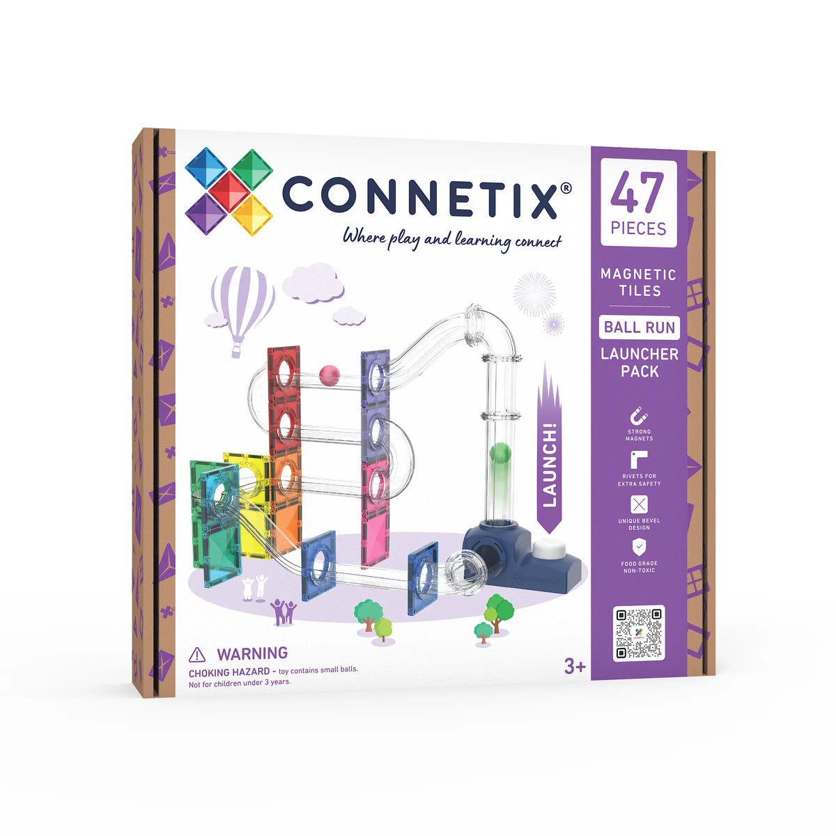 Set plăci magnetice cu lansator de bile Ball Run Launcher Pack, 47 piese – Connetix