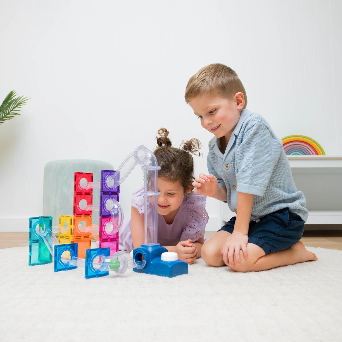Set plăci magnetice cu lansator de bile Ball Run Launcher Pack, 47 piese – Connetix