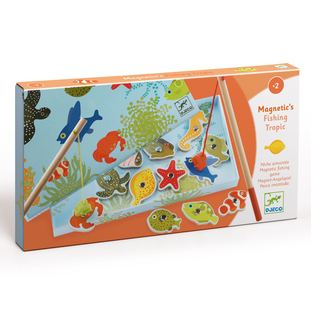 Joc magnetic de pescuit cu viețuitoare marine din lemn, set de 12 – Djeco