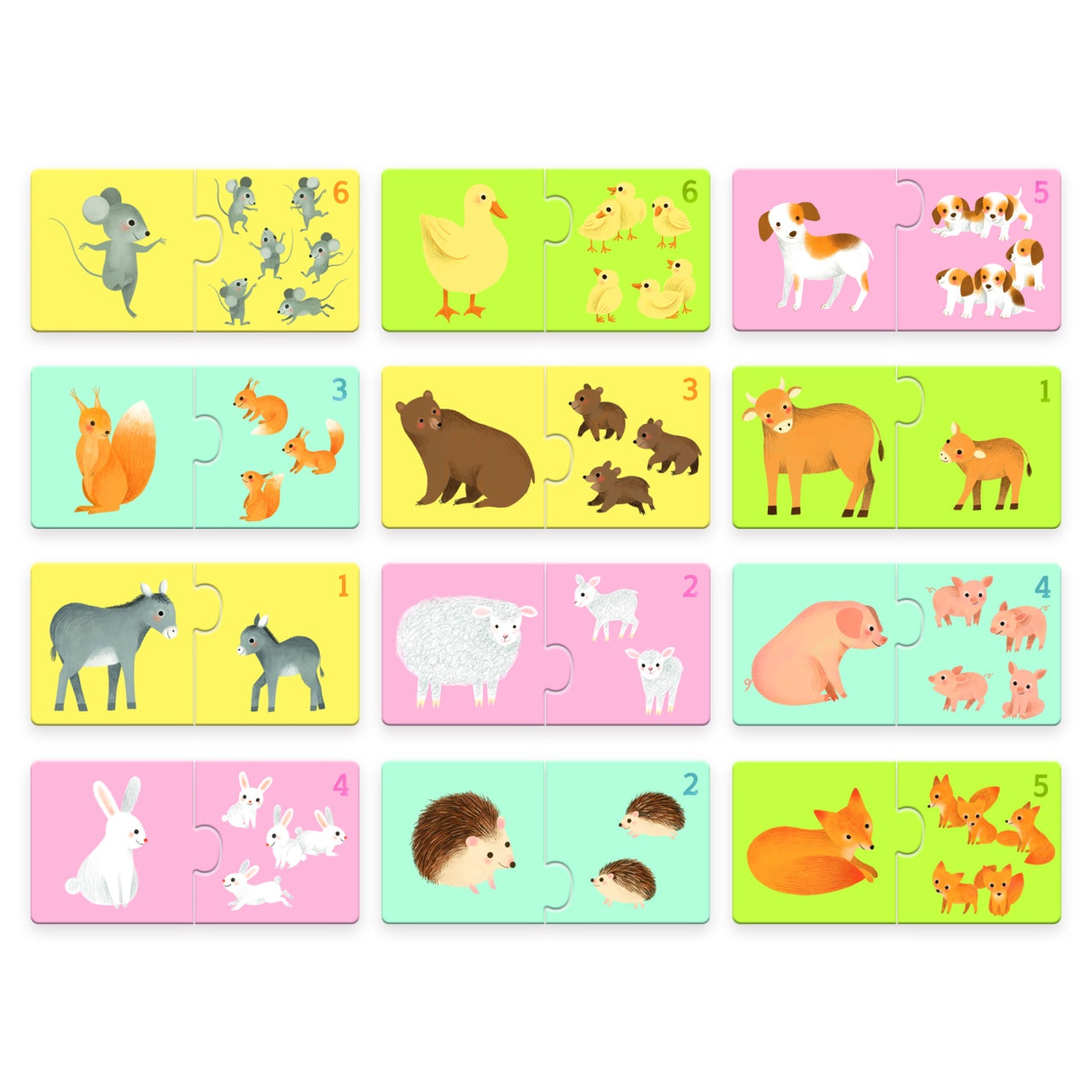 Puzzle duo de asociere mamă-pui, set de 12 - Djeco