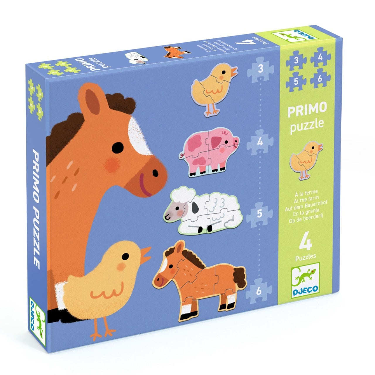 Puzzle progresiv cu animale de la fermă, set de 4 – Djeco