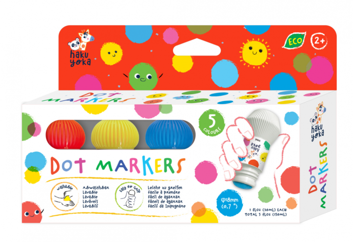 Set de carioci lavabile Dot Markers, 5 culori clasice – Haku Yoka