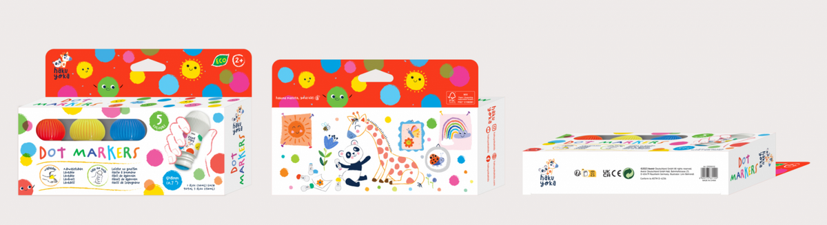 Carioci lavabile Dot Markers, 5 culori clasice - Haku Yoka by Avenir