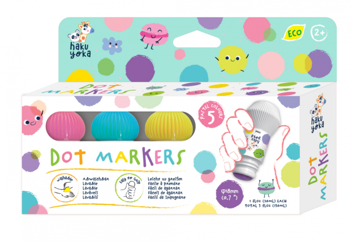 Carioci lavabile Dot Markers, set de 5 culori pastel – [LIPSĂ DATE — necesită verificare: specificați brandul]