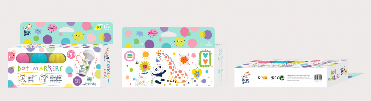 Carioci lavabile Dot Markers, 5 culori pastel - Haku Yoka by Avenir